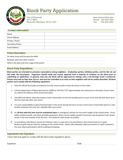 First page of the Block Party Application