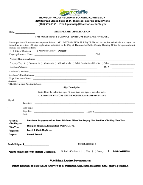 First page of the Sign Permit Application