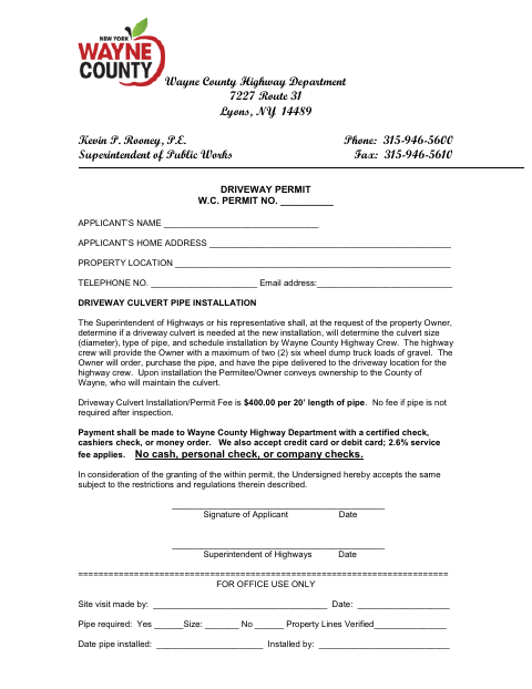 First page of the Driveway Permit