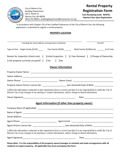 First page of the Rental Property Registration Form