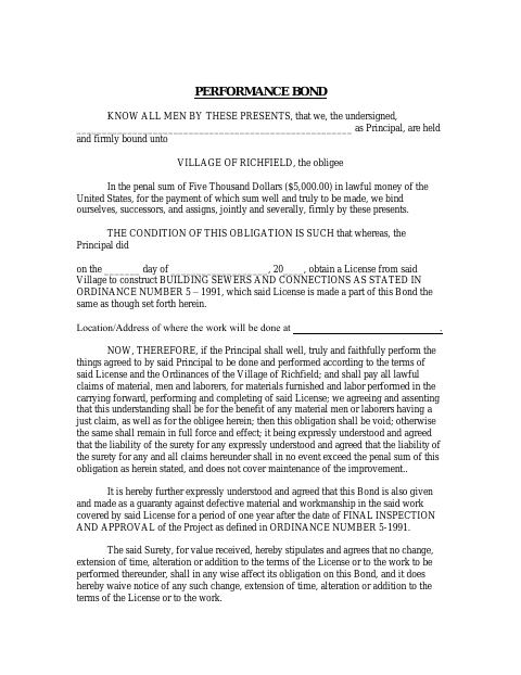 First page of the Performance Bond