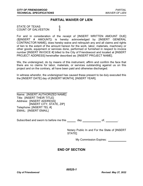 First page of the Partial Waiver of Lien