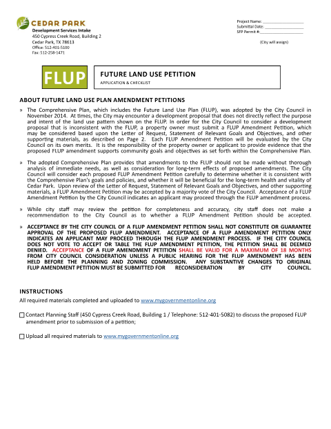 First page of the Future Land Use Plan Amendment Petition