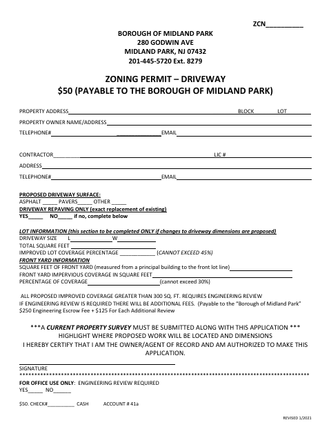 First page of the Zoning Permit – Driveway
