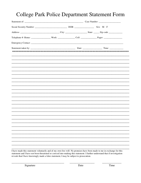 First page of the Police Statement Form