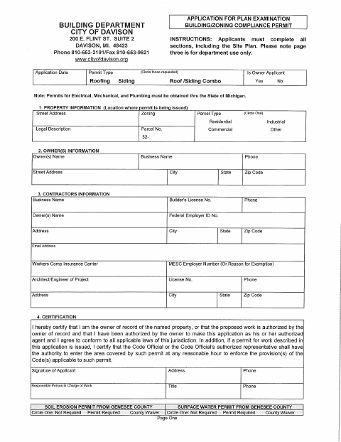 First page of the Roofing / Siding Permit