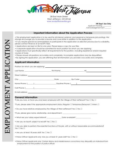 First page of the Employment Application