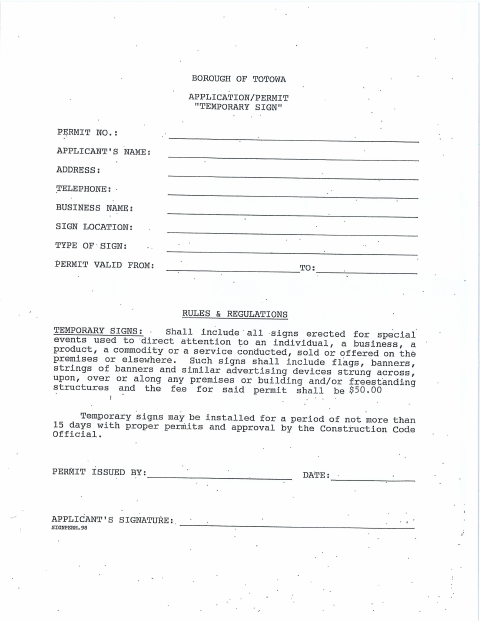 First page of the Temporary Sign Permit