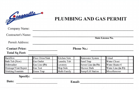 First page of the Plumbing and Gas Permit Application