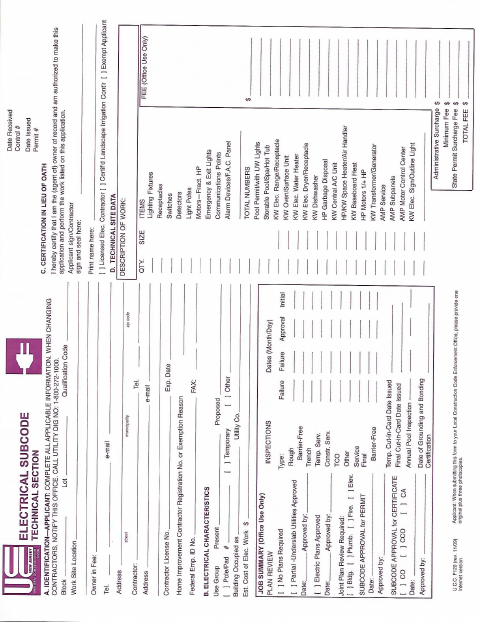 First page of the Electrical Subcode Application