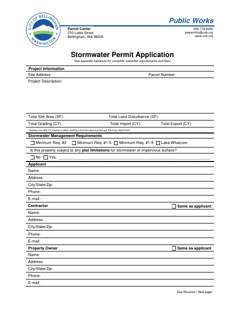 First page of the Stormwater Permit Application