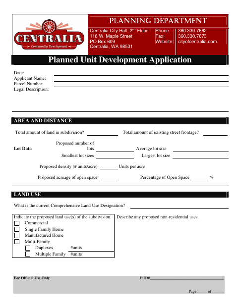 First page of the Planned Unit Development Application