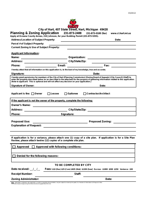 First page of the Planning & Zoning Application