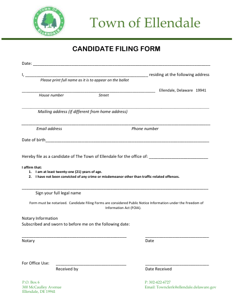 First page of the Candidate Filing Form