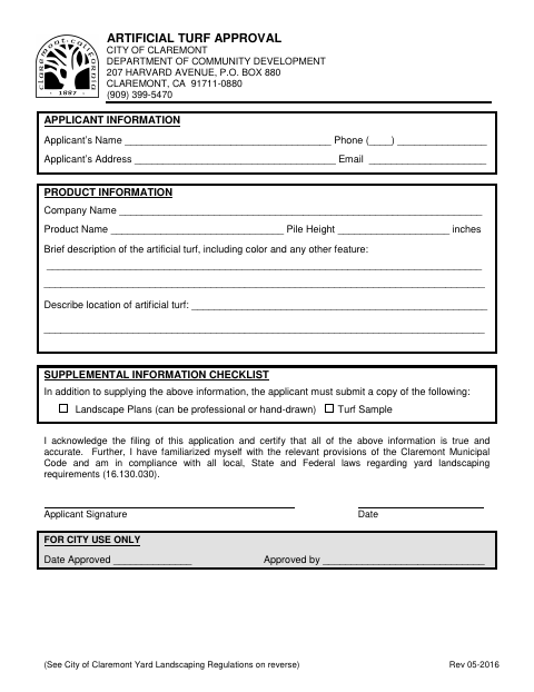 First page of the Artificial Turf Approval
