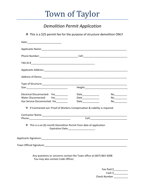 First page of the Demolition Permit Application