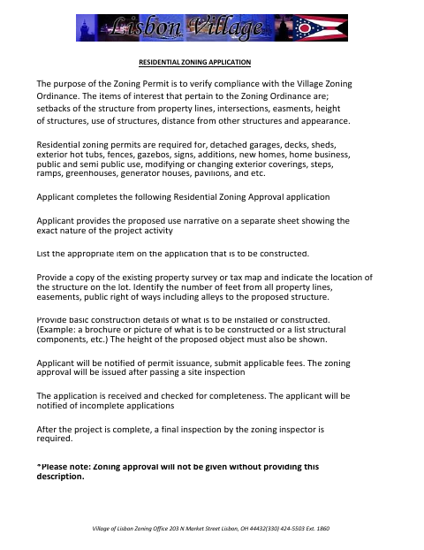 First page of the Residential Zoning Application