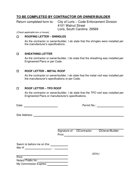 First page of the Roofing Installation Letter