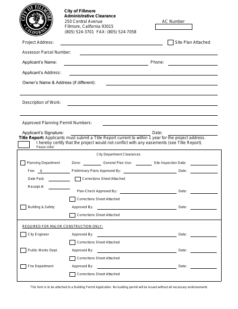 First page of the Administrative Clearance Application and Requirements