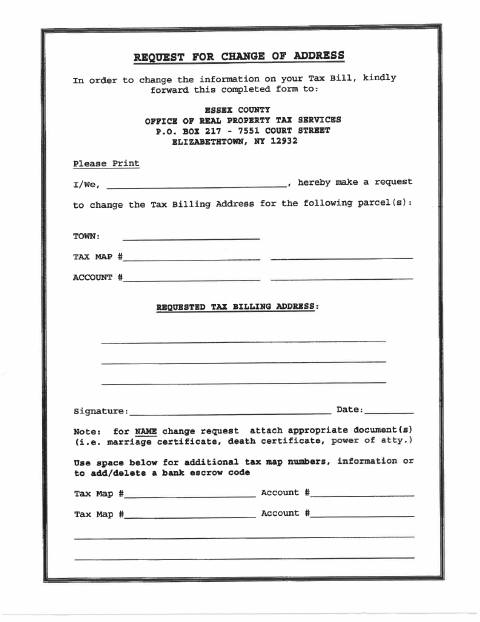 First page of the Change of Address Form