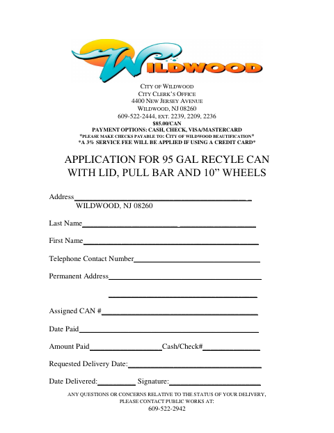 First page of the Application for 95-Gallon Recycle Can