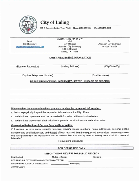 First page of the Open Records Request