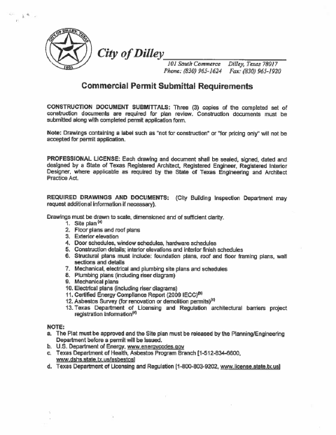 First page of the Commercial Permit Application