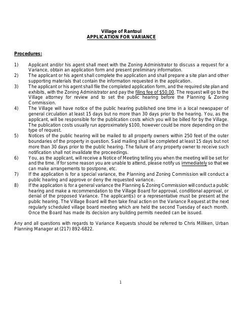 First page of the Application for Variance