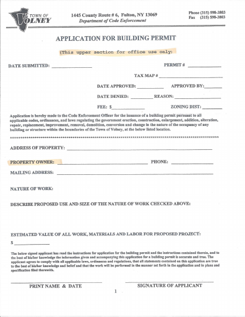 First page of the Building Permit Application