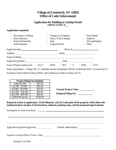 First page of the Application for Building or Zoning Permit