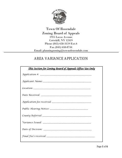 First page of the Area Variance Application