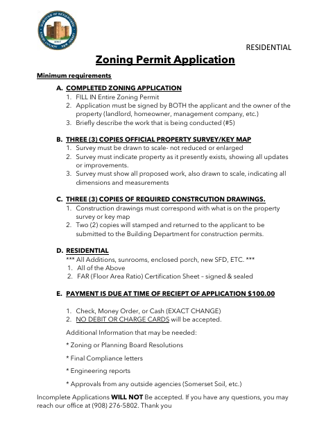 First page of the Residential Zoning Permit Application