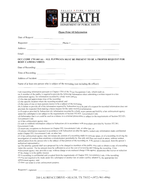 First page of the Body Camera Footage Request