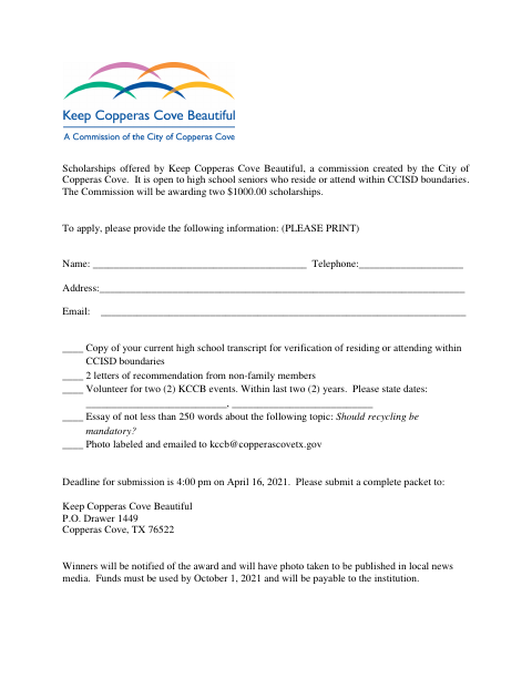 First page of the KCCB Scholarship Application