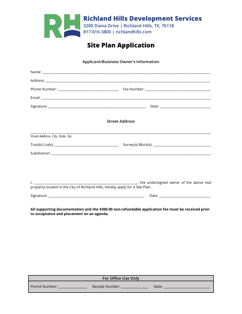First page of the Site Plan Application