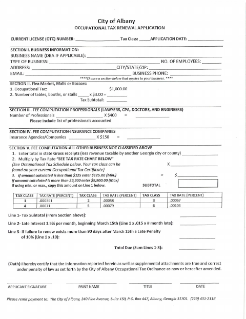 First page of the Occupational Tax Renewal Application