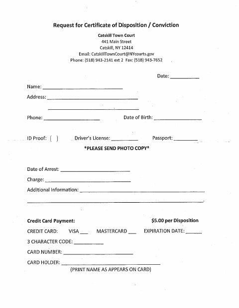 First page of the Certificate of Disposition Request Form