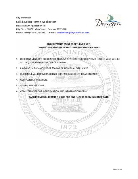 First page of the Sell and Solicit Permit Application