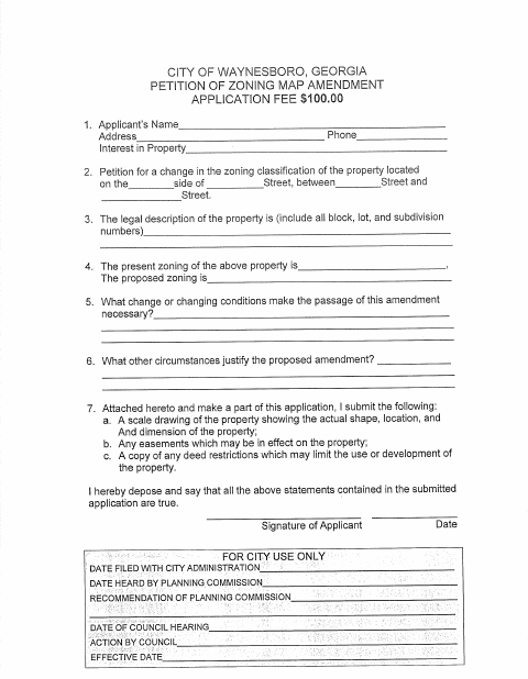 First page of the Petition of Zoning Map Amendment Application