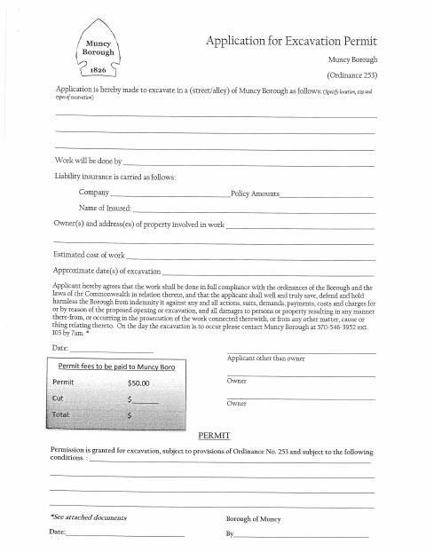 First page of the Excavation Permit Application