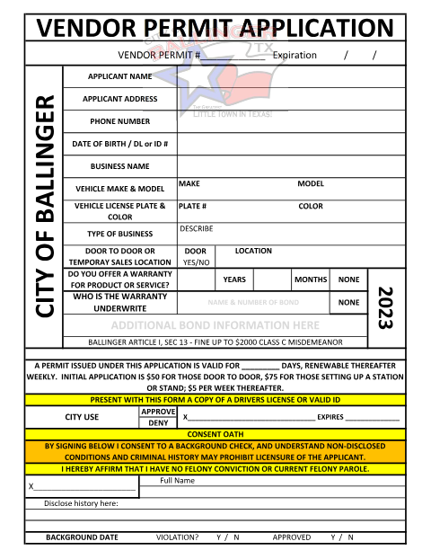 First page of the Vendor Permit Application