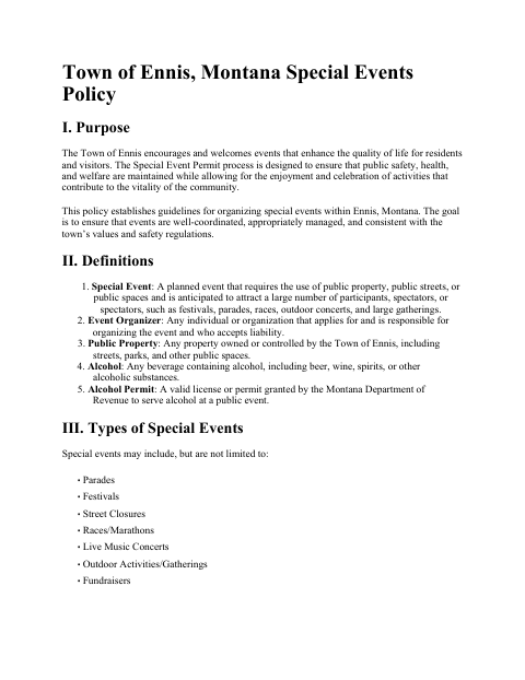 First page of the Special Event Permit Application