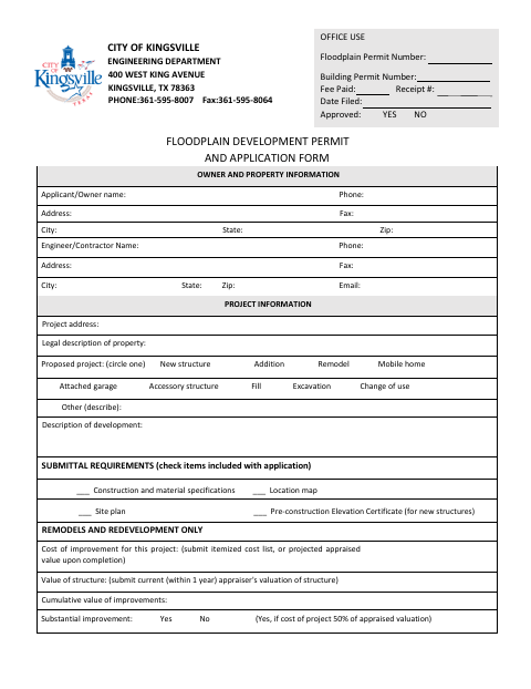 First page of the Floodplain Development Permit and Application Form