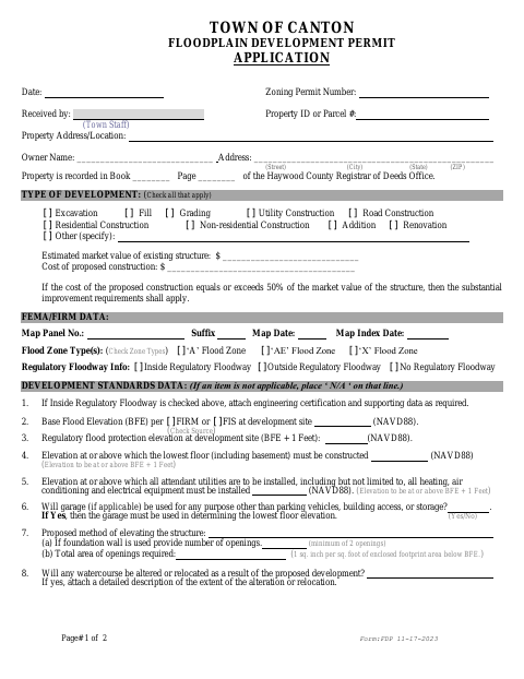 First page of the Floodplain Development Permit Application