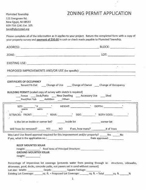 First page of the Zoning Permit Application