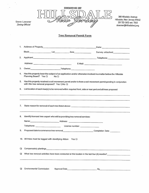 First page of the Tree Removal Permit