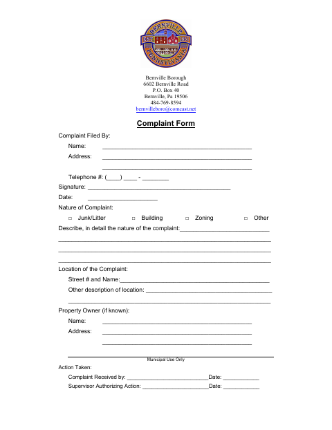First page of the Complaint Form