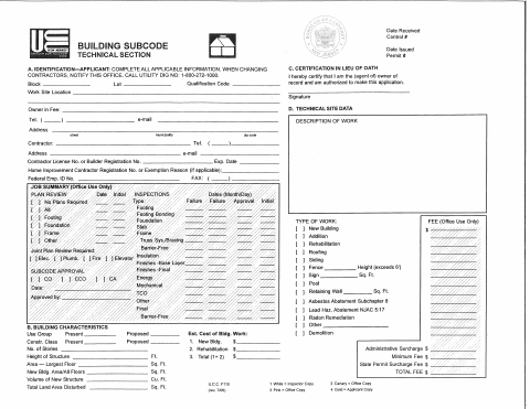 First page of the Building Permit Application