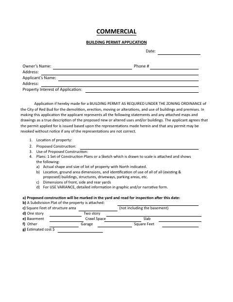 First page of the Commercial Building Permit Application