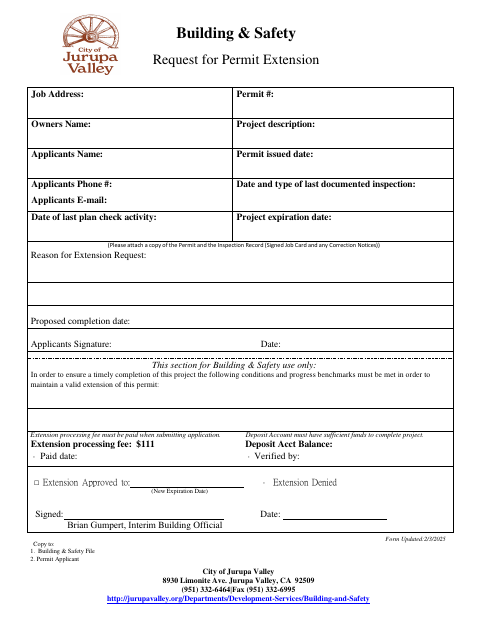 First page of the Request for Permit Extension